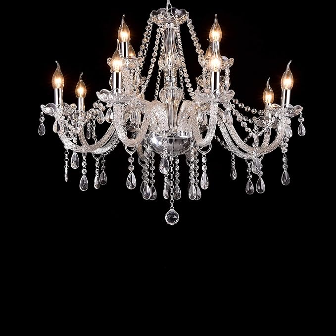LIUMANG Modern Elegant 12 Lights K9 Crystal Glass Chandelier Pendant Ceiling Lighting European Style for Dining Living Room Bedroom Transparent,12 E12 Bulbs Required
