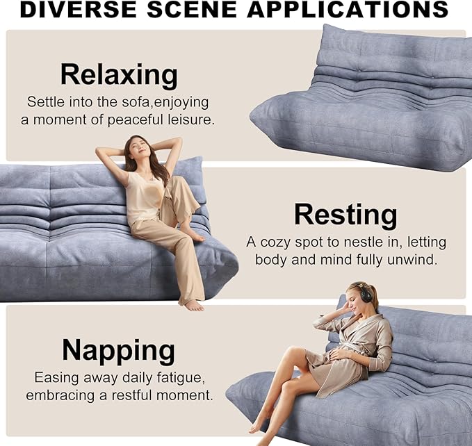 Full Foam Loveseat Sofa,Adults Bean Bag Chairs Floor Couch with Soft Waterproof Fabric,Armless Fireside Lounge Chair for Living Room,Apartment and Office (Grey)