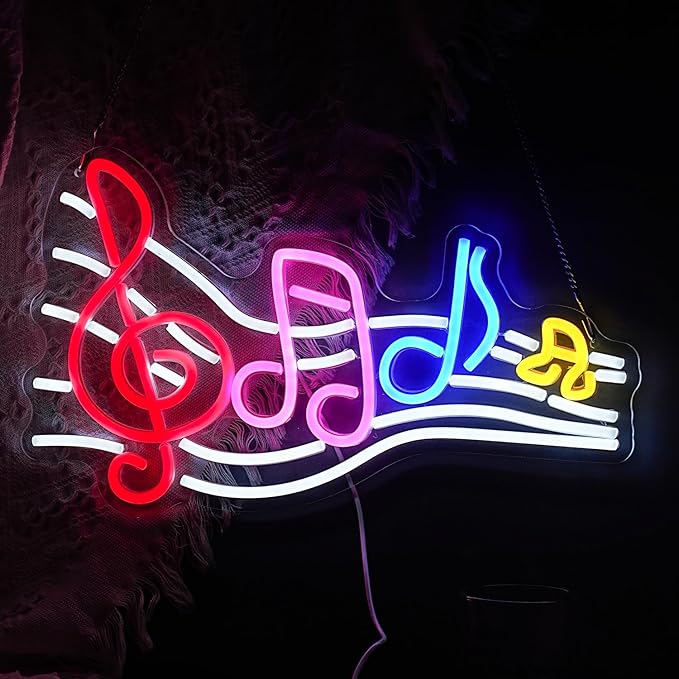 Musical Staff Note Neon Sign Led Music Neon Light for Wall Decor Dimmable USB Power Musical Light Up Sign for Music Studio Classroom Party Bar Bedroom