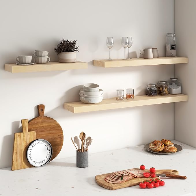 Floating Shelves for Wall, USA-Sourced Maple Wood 24 Inch Wall Shelves Set of 2, Natural Wooden Mounted Picture Ledge Shelf, Nursery Book Storage Shelf Kids Bookshelf, Display Shelf for Bathroom