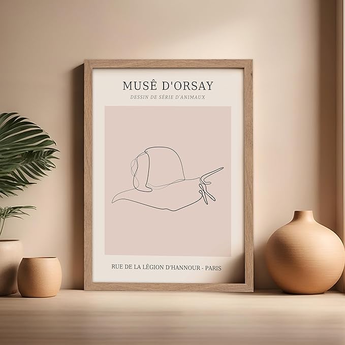 Poster Master Vintage Poster - Retro One Line Snail Drawing Print - Snail Line Art - Minimal Gift for Men, Women, Animal Lover - Abstract Wall Decor for Home, Office, 16x20 Beige Framed