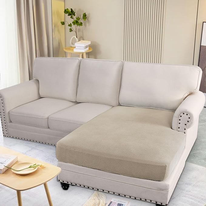 H.VERSAILTEX Super Stretch Individual Chaise Cover Sectional Couch Covers for L Shaped Sofa Both Left/Right Featuring Thick Jacquard Textured Twill Fabric (1 Piece Chaise Cover, Island Fossi)