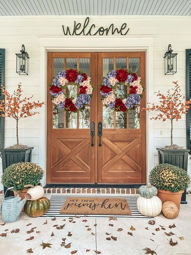 Fall Wreaths for Front Door, 24 inch Autumn Wreath with Hydrangeas Berries Large Fall Door Wreath Artificial Hydrangea Flowers Wreaths Autumn Decorations for Farmhouse Thanksgiving Harvest Door Wall
