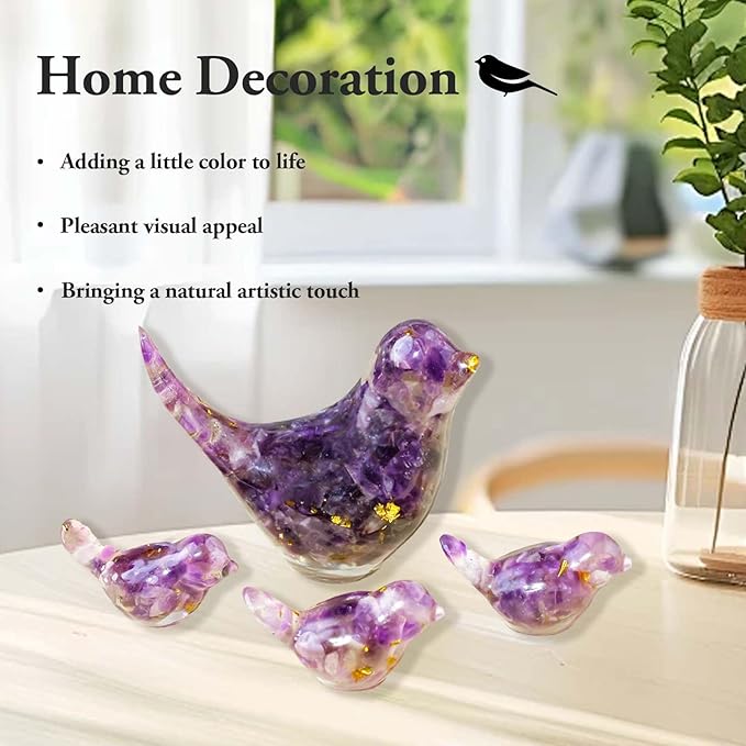 Crystal Bird Figurines, Resin Animal Statues, Miniature Decorative Gravel Birds, Home Decor (4PCS-Amethyst)