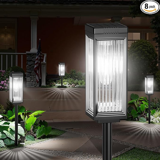 Solar Pathway Lights Outdoor, 8 Pack Upgraded Solar Lights Outdoor Waterproof, Bright Up to 15 Hrs Auto On/Off Garden Light for Yard Patio Lawn Path Walkway Driveway Outside Decor(Cool White)