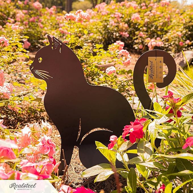 RealSteel I 3 Pack Steel Cat Garden Decor I Outdoor Yard Decorations I Gift for Cat Lovers I Lawn Ornaments and Statues I Garden Signs Decorative Outdoor - Penny Vein