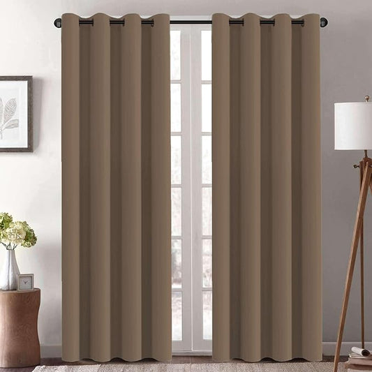 H.VERSAILTEX Thermal Insulated Blackout Window Panels Microfiber Formaldehyde-Free Kids Curtains for Holiday Season Home Decoration,Grommet Top,52 by 96 - Inch - Macchiato - Set of 2