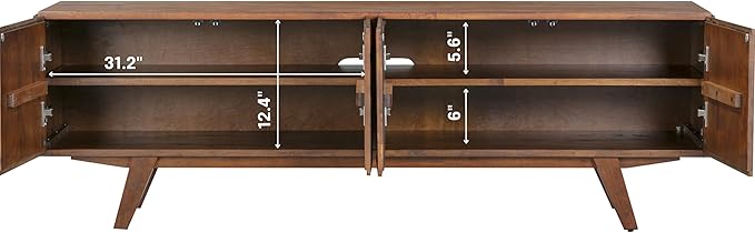 NTC Sapa Mid-Century Modern Solid Wood TV Stand 4-Door Media Console with Carved Geometric Fronts for TVs up to 75", Effortless Assembly, Dark Walnut