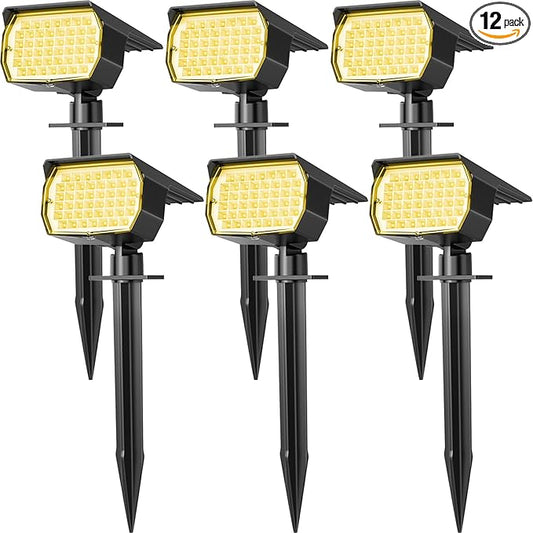 Solar Spot Lights Outdoor Waterproof IP65, 6 Pack Landscape Spotlights with 46 LEDs, 3 Modes Auto On/Off Solar Powered Flood Lights for Outside Pathway, Yard, Garden, Walkway (Warm White)