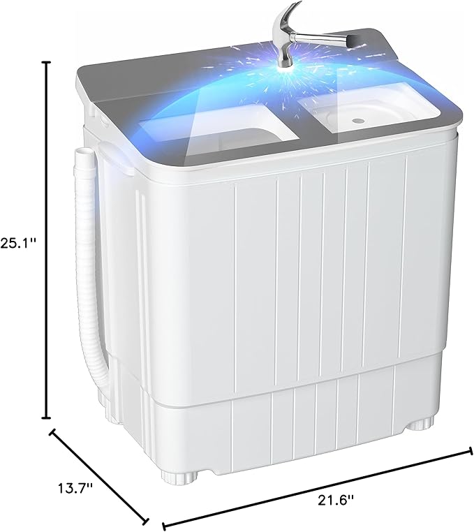 Pataku Portable Washing Machine, 17.6 Lbs Compact Mini Washer and Dryer Combo,Twin Tub Laundry Washer with Spin Cycle, Soaking Function Ideal for Apartment, Dorms, RVs Camping, Grey