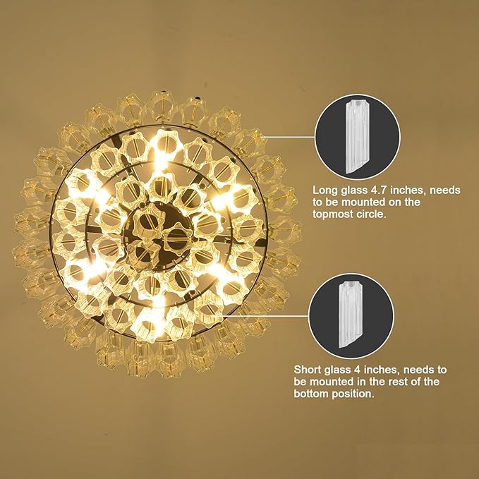 Modern Clear Glass Chandelier, 14" Round Crystal Dining Room Chandelier, Small Black Pendant Light Hanging Fixture for Bedroom, Kitchen Island Light Dimmable Ceiling Lighting Chandeliers for Bathroom