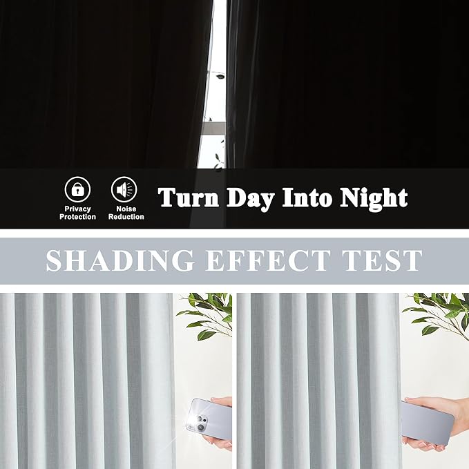 Vision Home Blue Fog Pinch Pleated Full Blackout Curtains Linen Blended Room Darkening Window Curtains 84 inch for Living Room Bedroom Thermal Insulated Pinch Pleat Drapes with Hooks 1 Panel 60"Wx84"L