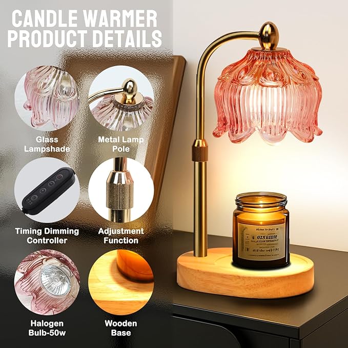 GEEZO Fragrance Candle Warmer Lamp，Electric Candle Warmer with Timer & Dimmer，Mom Christmas Birthday Gifts for Women, House Warming Gifts New Home Bedroom Decor