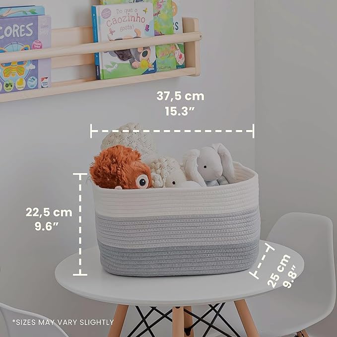 OrganiHaus Set of 3 Woven Storage Baskets for Organizing, Cotton Rope Organizer Bins for Shelves, Closet & Nursery, Dog Toy Basket, Decorative Bins for Toys, Towels & Books - 15x10x9, Grey
