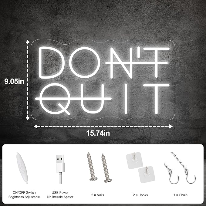 Don't Quit LED Neon Sign for Wall Decor, DO IT Neon Lights Party Decorations, USB Powered Switch Lighting Adjustable for Office, Gym, Man Cave, Gamer Room Decor