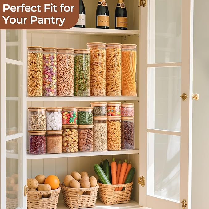 ComSaf 0.5 Qt Glass Food Storage Jars Set of 6, Clear Glass Storage Containers with Lids, Pantry Organization Jar, Spice, Blooming Tea, Coffee, Cookie and Sugar Container, Small jar Set for Kitchen