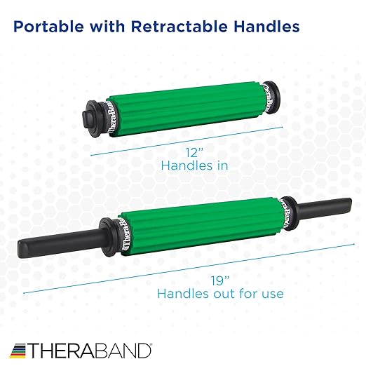 THERABAND Roller Massager +, Portable Muscle Rolling Stick with Retractable Handles for Self-Myofascial Release, Deep Tissue & Trigger Point Massage, Gifts for Runners, Athletes, Crossfit