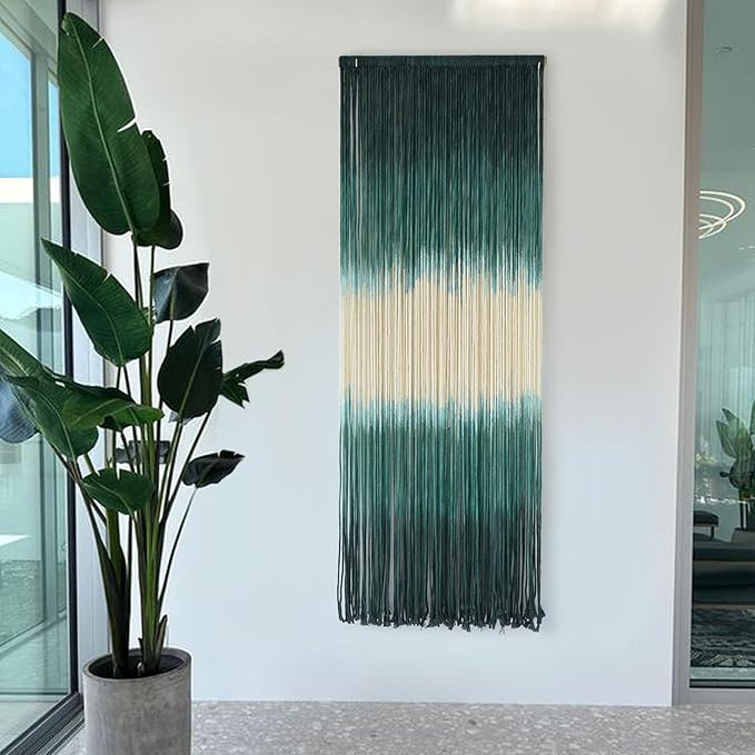 Macrame Wall Hanging Green Boho Handmade Ombre Wall Art Decor for Living Room Bedroom Fiber Art 15''W*43''L