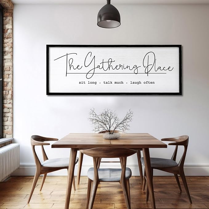 The Gathering Place Wall Decor Art 24"X10" for Dining Room gather Kitchen Wall Wooden Framed Sign (Black)