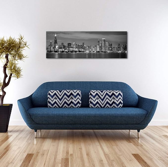Wieco Art Chicago City Center Skyline in Black and White Canvas Prints Modern Canvas Art Cityscape Wall Decorations for Living Room Pictures for Bedroom Decorations