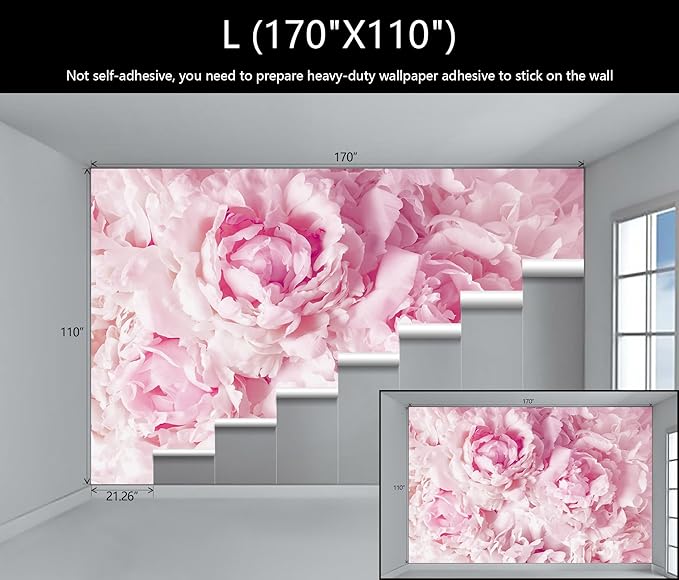 WFBHUA-Pink Floral Wallpaper Mural Peony Flower Wallpaper for Girls Bedroom Wall Murals(Not Peel and Stick)