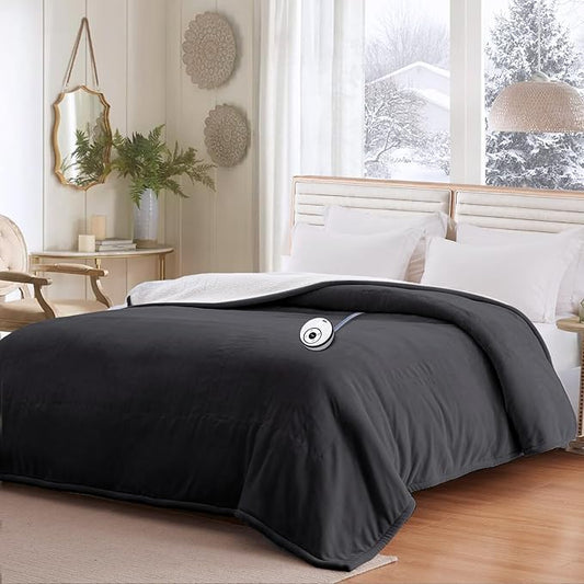 Sealy Electric Blanket Twin Size 62"*84",Super Cozy Flannel to Sherpa Reversible Heated Twin Blanket with 10 Heating Levels & 1-12 Hours Auto Off Overheating Protection Machine Washable, Charcoal