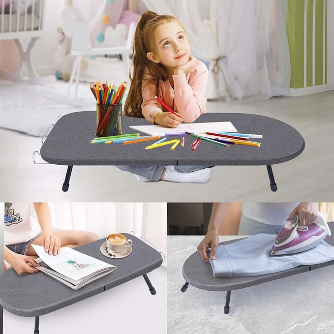 Tabletop Ironing Board with Iron Rest, Metal Mesh Panel Mini Ironing Board with Heat Resistant Cover, Portable Small Iron Board Foldable for Dorms, Apartment and Travel, 32" x12'', Black