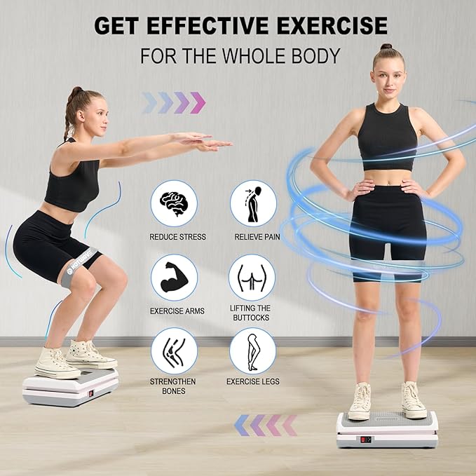HOTWAVE Vibration Plate Exercise Machine for Lymphatic Drainage, Power Vibrating Plates Platform for Weight Loss - Whole Body Shaker Vibration Plate Machine Home Gym Shaping Fitness Workout