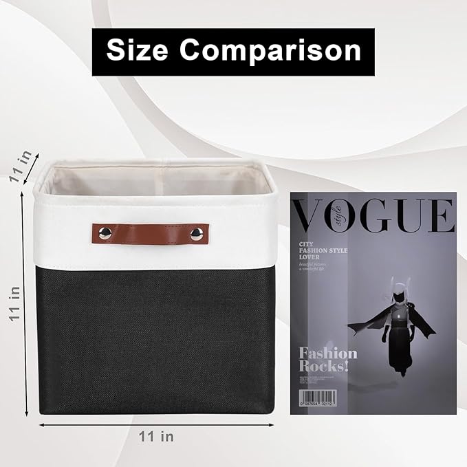 Collapsible Fabric Storage Cubes 11x11 Cube Storage Bins, 4 Pack Closet Baskets Box with Handles for Organizing, Shelf, Toys, Clothes, Home, Office, Nursery (Black&White)