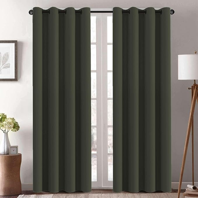 H.VERSAILTEX Thermal Insulated Blackout Window Panels Microfiber Formaldehyde-Free Kids Curtains for Holiday Season Home Decoration,Grommet Top,52 by 96 - Inch - Olive - Set of 2