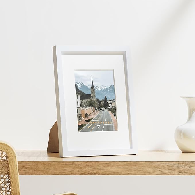 Vittanly 9x12 Picture Frames Set of 9, Shatter Resistant Plexiglass, Display 6x8 Pictures with Mat or 9x12 without Mat, Photo Frames for Wall or Tabletop, Engineered Wood, White