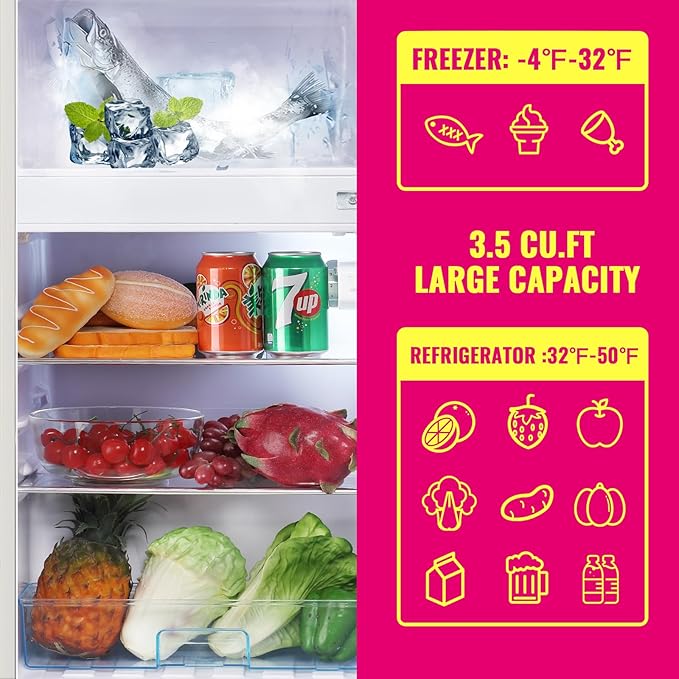 Retro Mini Fridge 3.5 Cu.ft Small Refrigerator with Top Freezer Compact Fridge Apartment Size Refrigerator Dual Door with Handles for Home Office Dorm