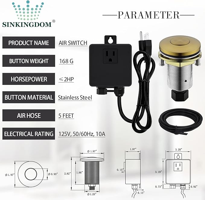 Garbage Disposal SinkTop Air Switch Kit with Stainless Steel Button, Champagne Gold