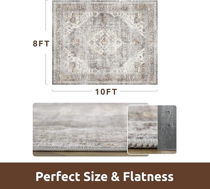 AMOAMI-Area Rug 8X10 Rugs for Living Room-Vintage Soft Grey Rugs for Bedroom-Non Slip Carpet-Washable Rug for Dining Room Living Room Bedroom Office Under Table