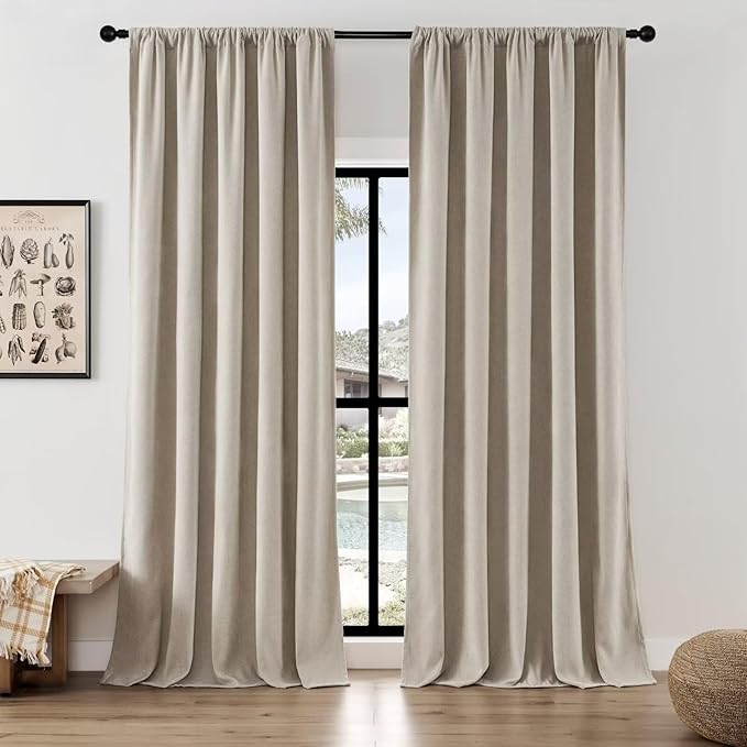 Joydeco Faux Linen Curtains 84 Inch Length 2 Panels Set, Light Filtering Curtains for Bedroom, 52 Inches Wide Living Room Drapes with Rod Pockets(52x84 inch, Linen)