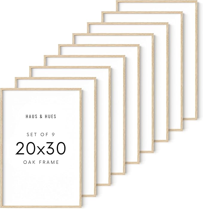HAUS AND HUES 20 x 30 Frame Set of 9-20 By 30 Picture Frame, 20x30 Poster Frame Wood, Big 20 Inch x 30 Inch Frame, Natural 30x20 Picture Frame, 20 x 30 Picture Frame (20x30 Beige Frame)