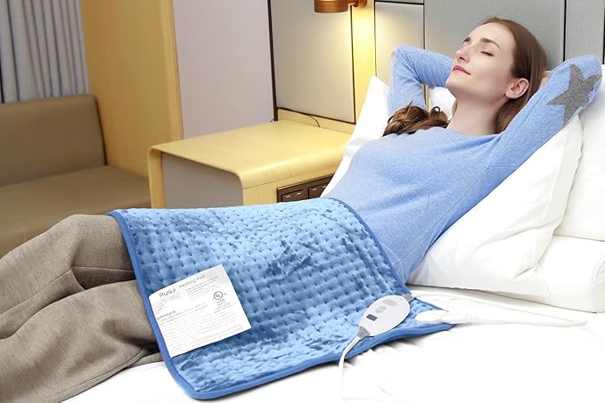 Ruqiji 17''x33'' XXXL King Size Flannel Electric Heating Patches with 120 Minutes Auto Shut Off&6 Temperature Settings, Pain Relief for Back/Neck/Shoulders/Menstrual Pain/Leg Cramp(Light Blue)