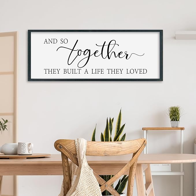 SRSZHIYUE And So Together They Built A Life They Loved Above Bed Sign Wall Decor Art 40"×15" for Master Bedroom Over Bed Large Wood Framed Wall Hanging (Black)