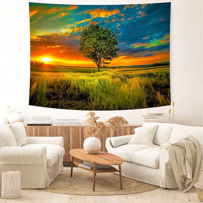 Delur Sunset Tree of Life Tapestry Forest Nature Landscape Wall Hanging Tapestry Scenic Tree Woodland Natural Sunrise Headboard for Bedroom Living Room Home Decor (70.8" x 92.5")