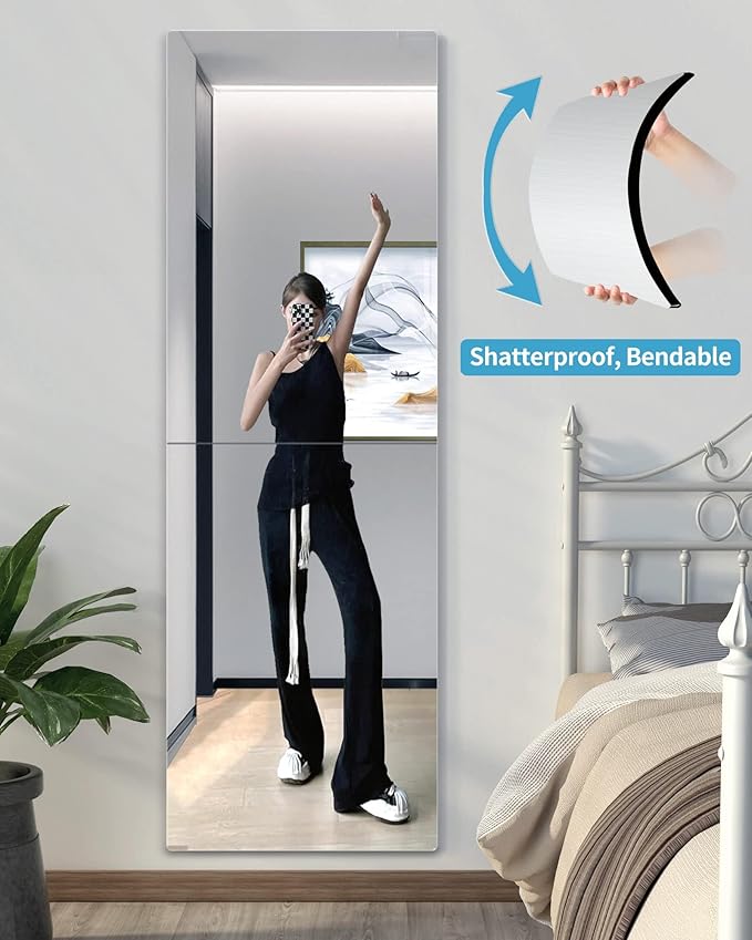 Shatterproof Wall Mirror Full Length for Bedroom, Acrylic Gym Mirrors For Home, Extra Thick: 0.12 inch, 14 x 24 inch x 2 Pcs, Workout Mirrors Safe for Kids, Over The Door, Long Wall Mounted