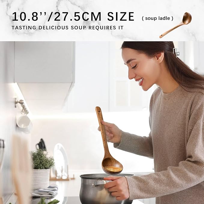 Wooden Spoons for Cooking, Nonstick Cooking Utensil Set with 5 Piece Acacia Wooden Spatulas and Spoons for Cooking, Terrific for Everyday Kitchen Tasks