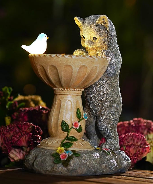 Nacome Solar Cat Birdbath Garden Decor: Outdoor Statues Ornaments for Outside Decorations Yard Art Lawn Porch Patio Balcony - Birthday Gifts Choice for Mom Grandma Women Lover