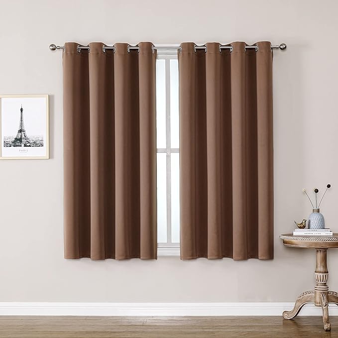 ChrisDowa Grommet Room Darkening Curtains for Bedroom and Living Room - 2 Panels Set Thermal Insulated Blackout Curtains (Cappuccino, 52W x 45L)