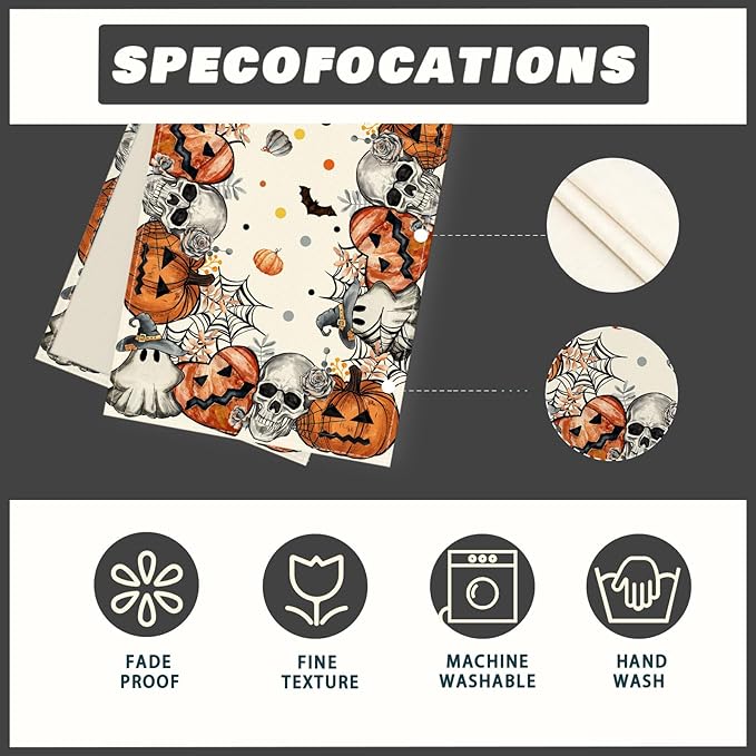 XCHI Spooky Skeleton Ghost Pumpkin Halloween Table Runner Party Table Decoration for Home Kitchen Dining Holiday Decor 13x72 Inch