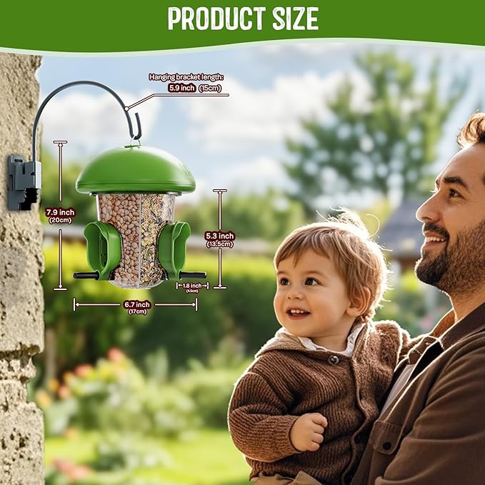 LONA Bird Feeders for Outdoors Hanging – 3 Separate Compartments, 3 Feeding Ports, Weatherproof Dome & 3 Ways to Hang, Large Capacity for Cardinals/Finches (Green