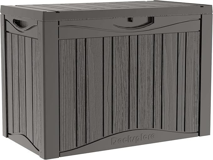 45 Gallon Double-Wall Resin Deck Box - Lockable Waterproof Outdoor Storage Box, 515bs Capacity & Doubles as Seating for Patio Furniture - Garden Tools, Pool Accessories (Brown)