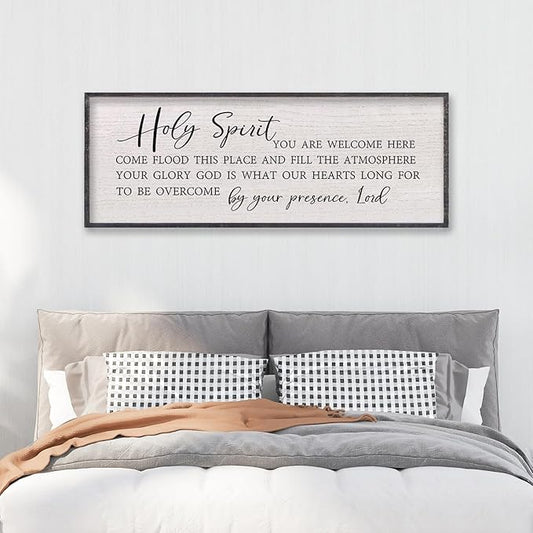 LuZhiQiang Holy Spirit You are Welcome Here Wall Decor 40"X15" Quote Christian Bible Verse Scripture Religious Art Wall Sign (Black)