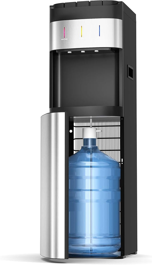 Euhomy Bottom Loading Water Cooler for 5 Gallons, 3 Temperature Settings-Cold/Hot/Warm, Child Safety Lock, Water Dispenser for Apartments, Schools, Companies, Black+Sliver