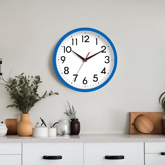 Wall Clock Small Analog 8 Inch Silent Non Ticking Battery Operated Modern Simple Decorative for Kitchen Office Bedroom Bathroom Living Room(Blue)
