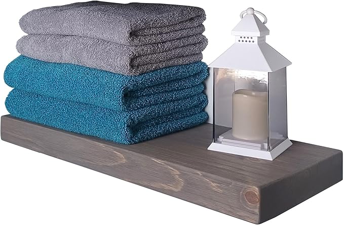 joelsantiques 24 Inch Wooden Floating Shelves for Wall - 24x6x2 in - Made of Natural Wood - Short Heavy Duty Rustic Wall Shelves for Bedroom - Perfect for Bathroom, Kitchen - Grey